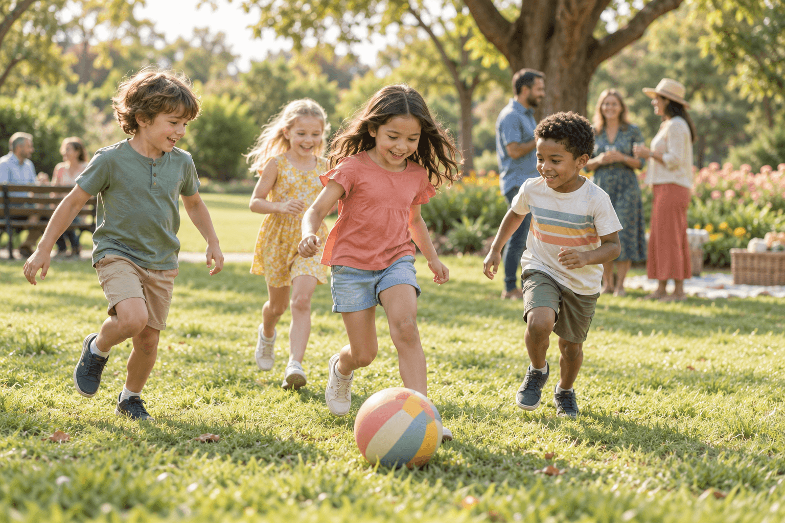 Children laughing as they play outdoors
